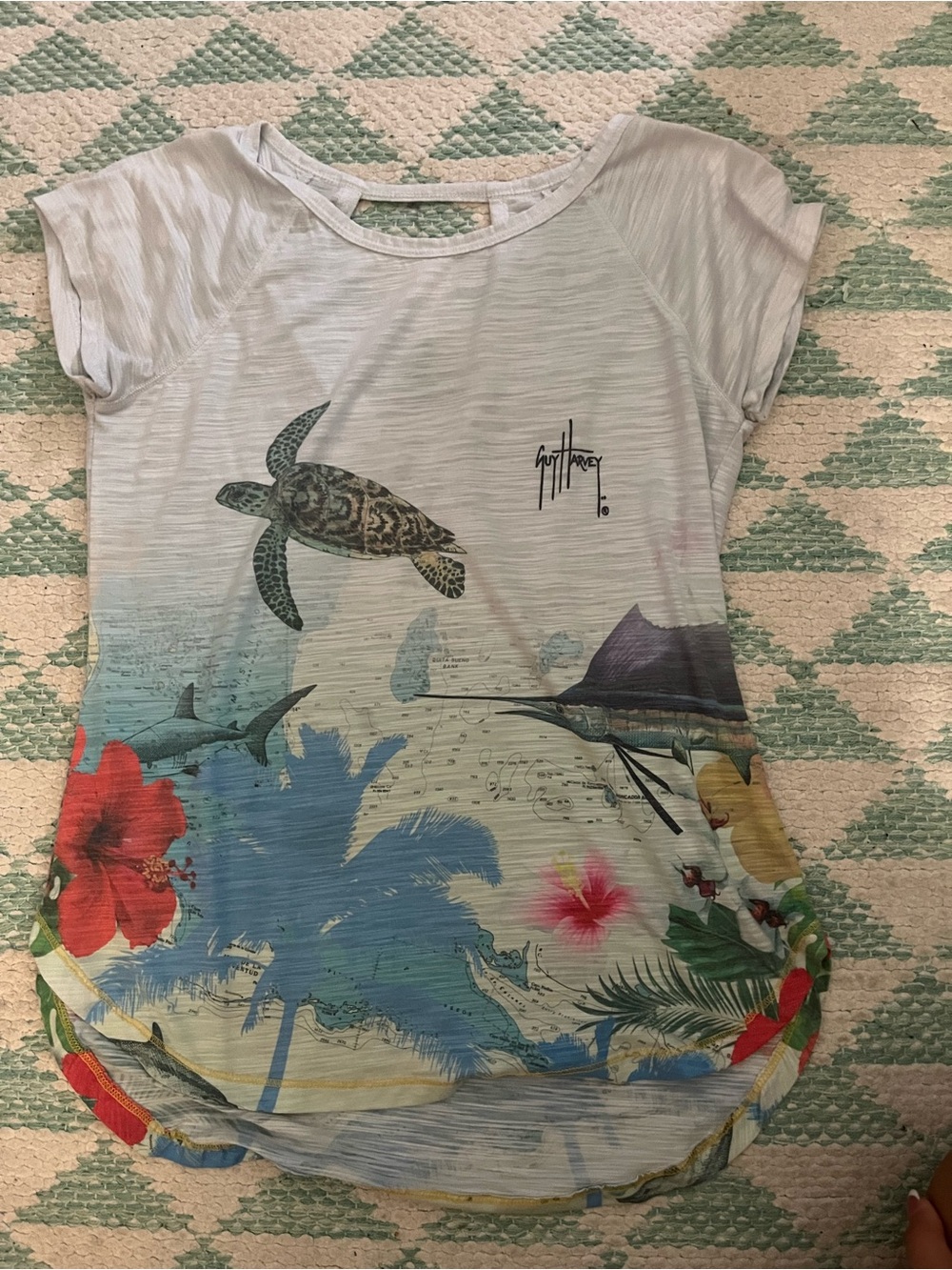 Guy Harvey Light Blue Tropical Sea Life Graphic Tee
